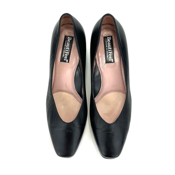 BeautiFeel Kitten Heel Pump Size 7.5 Black Leather Cushioned Antislip Almond Toe - Picture 4 of 16